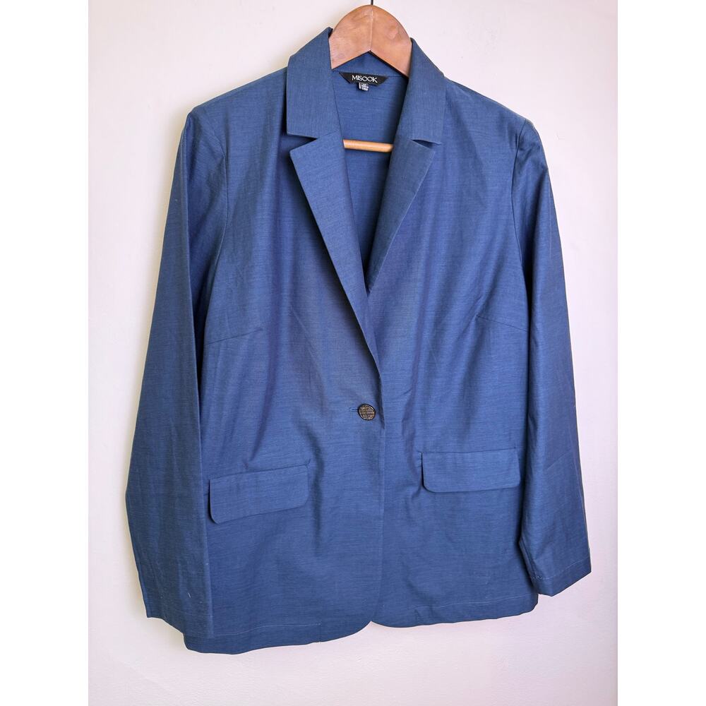 Misook Blue Cotton Wool Blazer Jacket Women’s Medium One Button Lightweight